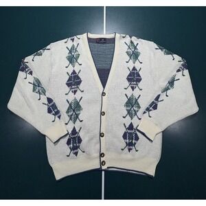 Vintage Isle of Cotton Golf Argyle Cardigan Sweater Men's XL Cotton AOP USA 90s